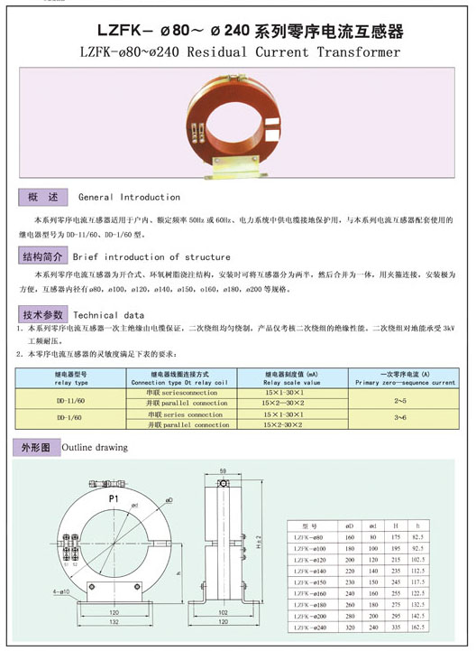 LZFK-Φ80~Φ240系列零序電流互感器